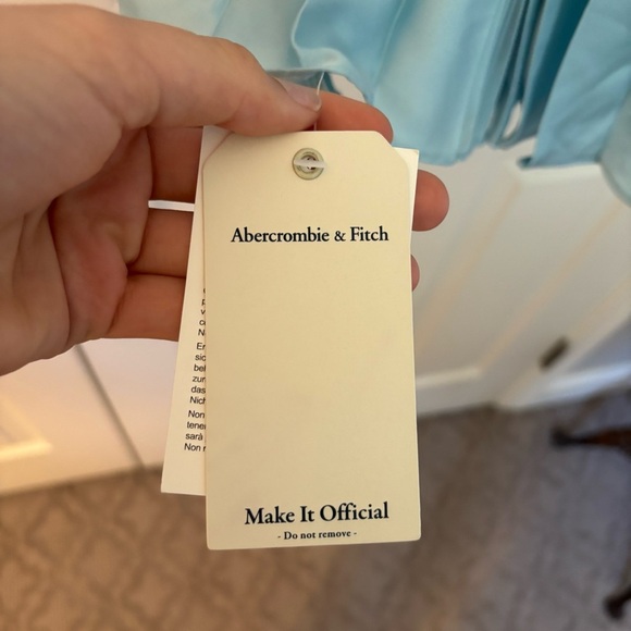 Abercrombie & Fitch Plunge Pleated Satin Mini Dress Sky Blue XLT Tall Long NWT - Picture 10 of 16